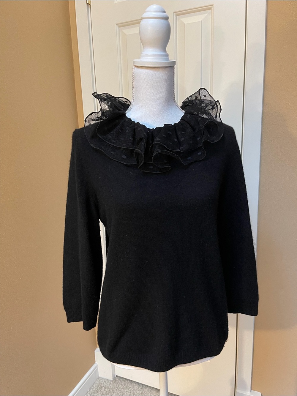 Marc by Marc Jacobs Black Cashmere Sweater Lace Ruffle Collar Size L $695